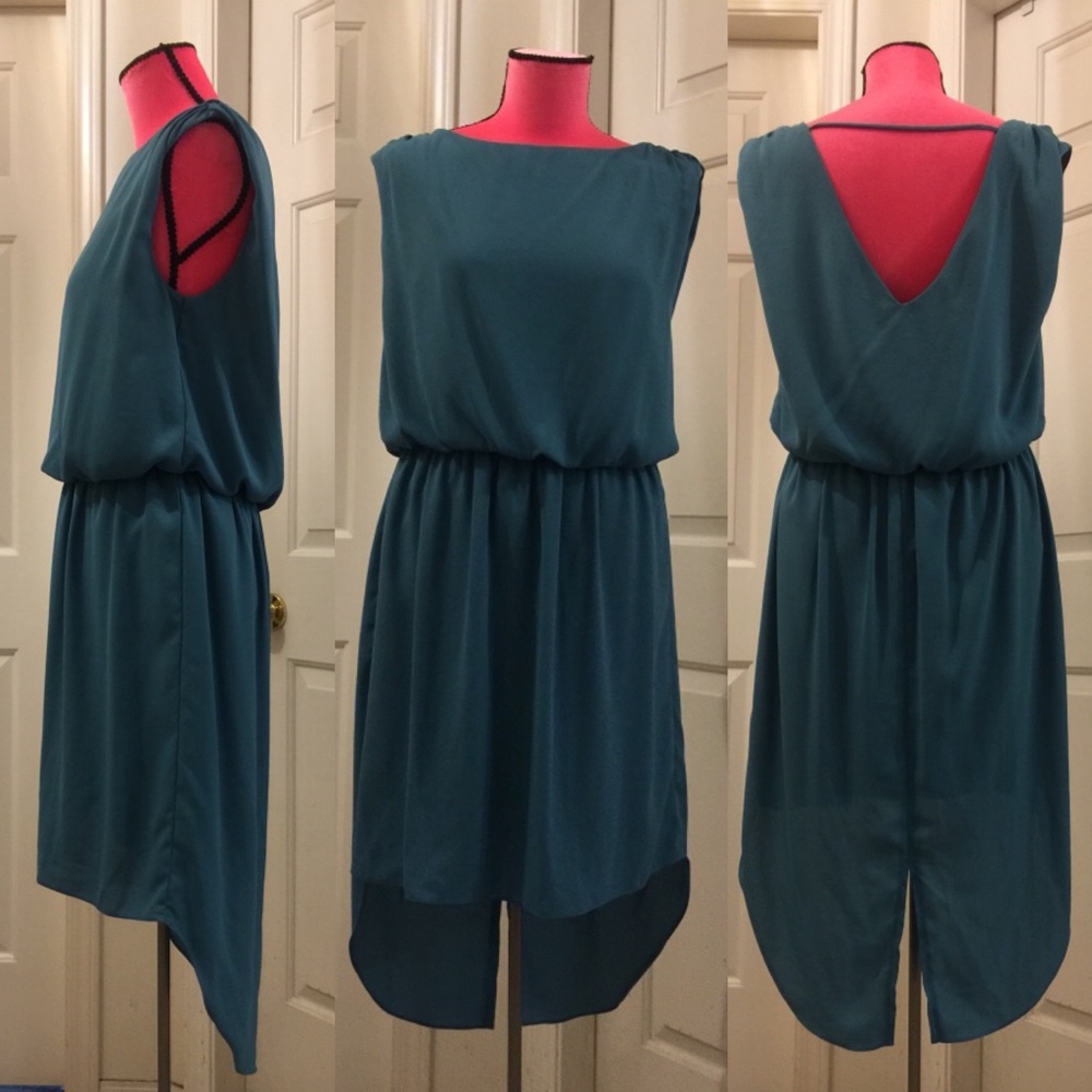 Wendy Wise teal high-low dress